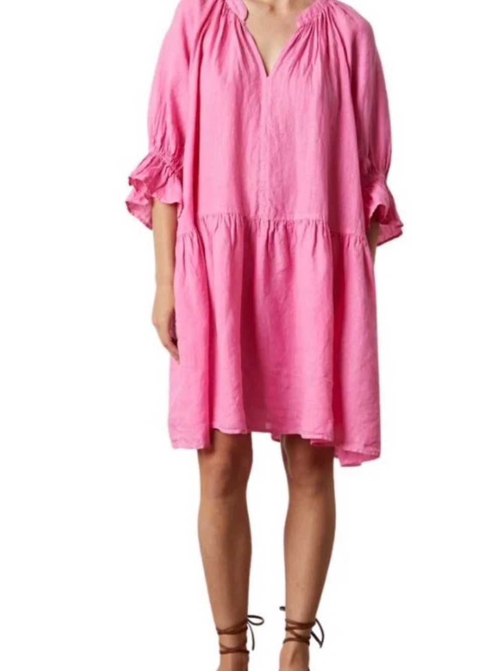 Velvet by Graham & Spencer Bright Pink V-Neck Linen Dress
